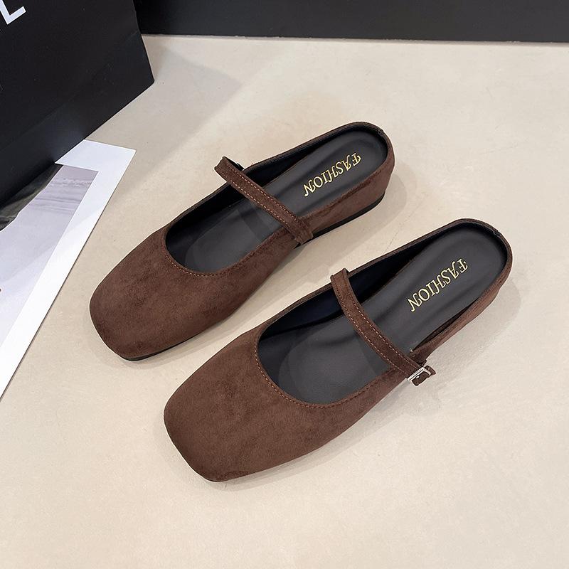 Ретро Вечерний Ветер Баотоу Полушлепанцы Женские Универсальные 2025 Осень Новые Замшевые На толстой подошве Мюли 40 темно-коричневого