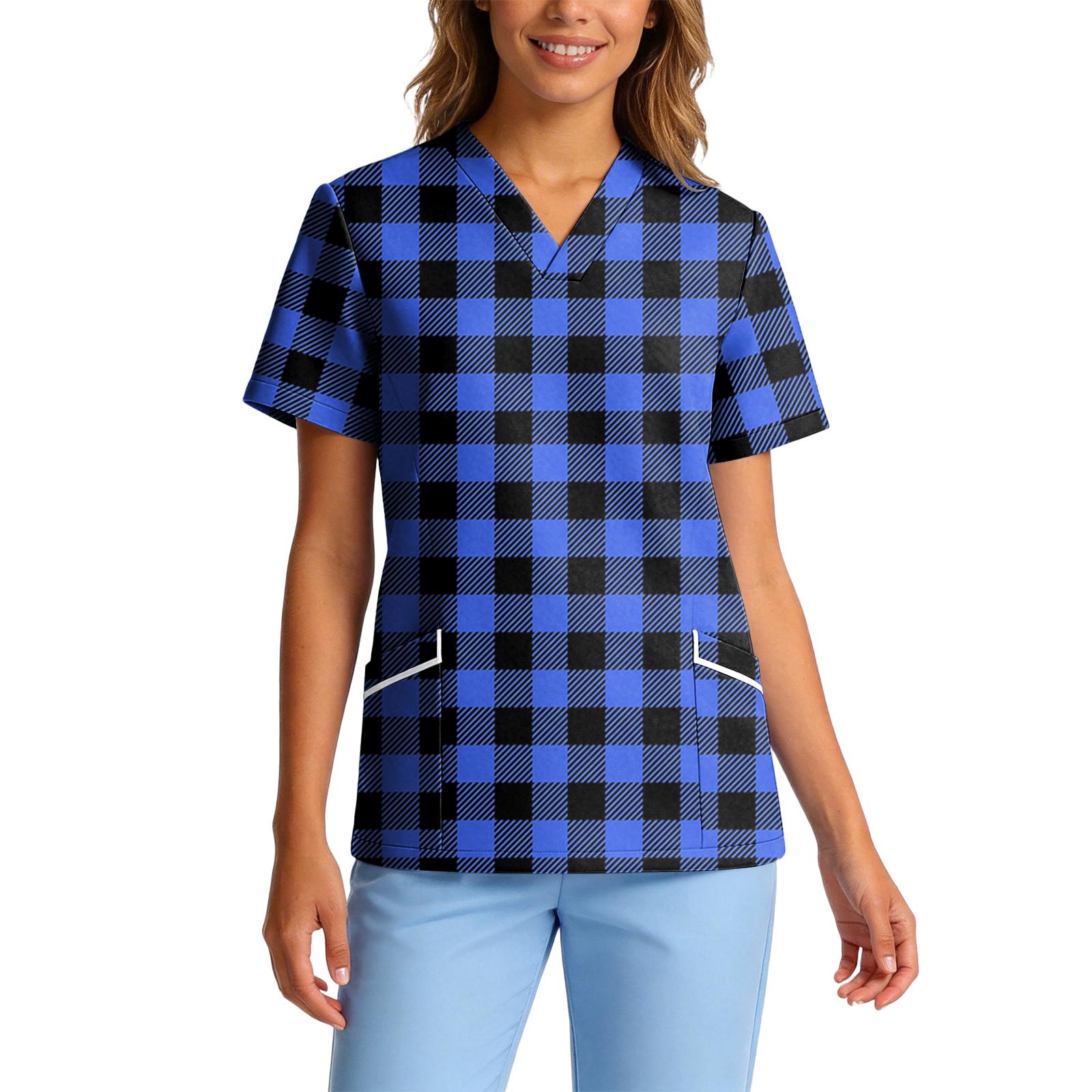 Short Sleeve V Neck Plaid Print Scrub Top for Men and Women with Two Front Pockets Comfortable Fit Design XL
Short Sleeve V Neck Plaid Print Scrub Top for Men and Women with Two Front Pockets Comfortable Fit Design XL
