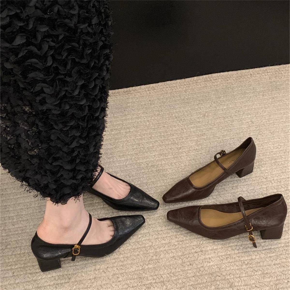 Туфли Мэри Джейн на высоком каблуке с острым носком и неглубоким носком, весенние туфли на толстом каблуке, французские туфли с юбкой, темпераментные туфли, женская обувь 35 коричневый 
Туфли Мэри Джейн на высоком каблуке с острым носком и неглубоким носком, весенние туфли на толстом каблуке, французские туфли с юбкой, темпераментные туфли, женская обувь 35 коричневый