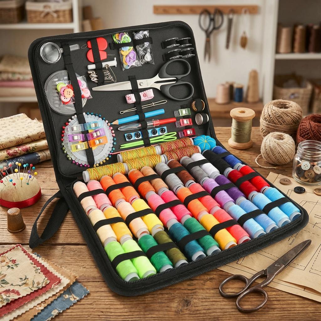 Large Portable Sewing Kit for Home, Set. 20x14cm, with Threads, Needles, Scissors, Compact United States
Large Portable Sewing Kit for Home, Set. 20x14cm, with Threads, Needles, Scissors, Compact United States