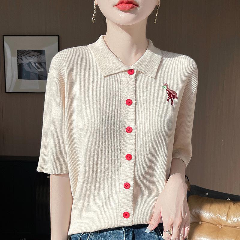 Women s Slimming Short Sleeve Petite Cardigan - Thin Polo Collar Knitwear, Summer Temperament, Fine Knit, Solid Color Top Medium білий
Women s Slimming Short Sleeve Petite Cardigan - Thin Polo Collar Knitwear, Summer Temperament, Fine Knit, Solid Color Top Medium білий