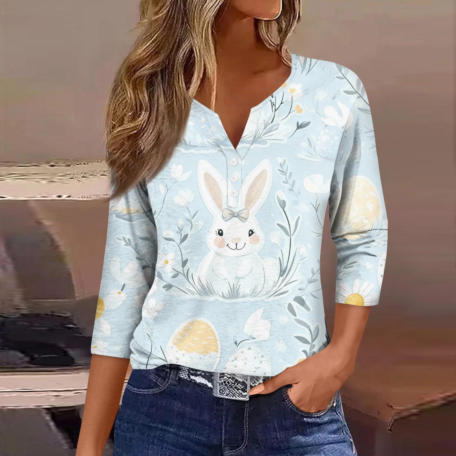 Women s Fashion Casual Easter Printed V-neck Short Sleeve Decorative Button Seven Sleeve T-shirt Top M
Women s Fashion Casual Easter Printed V-neck Short Sleeve Decorative Button Seven Sleeve T-shirt Top M