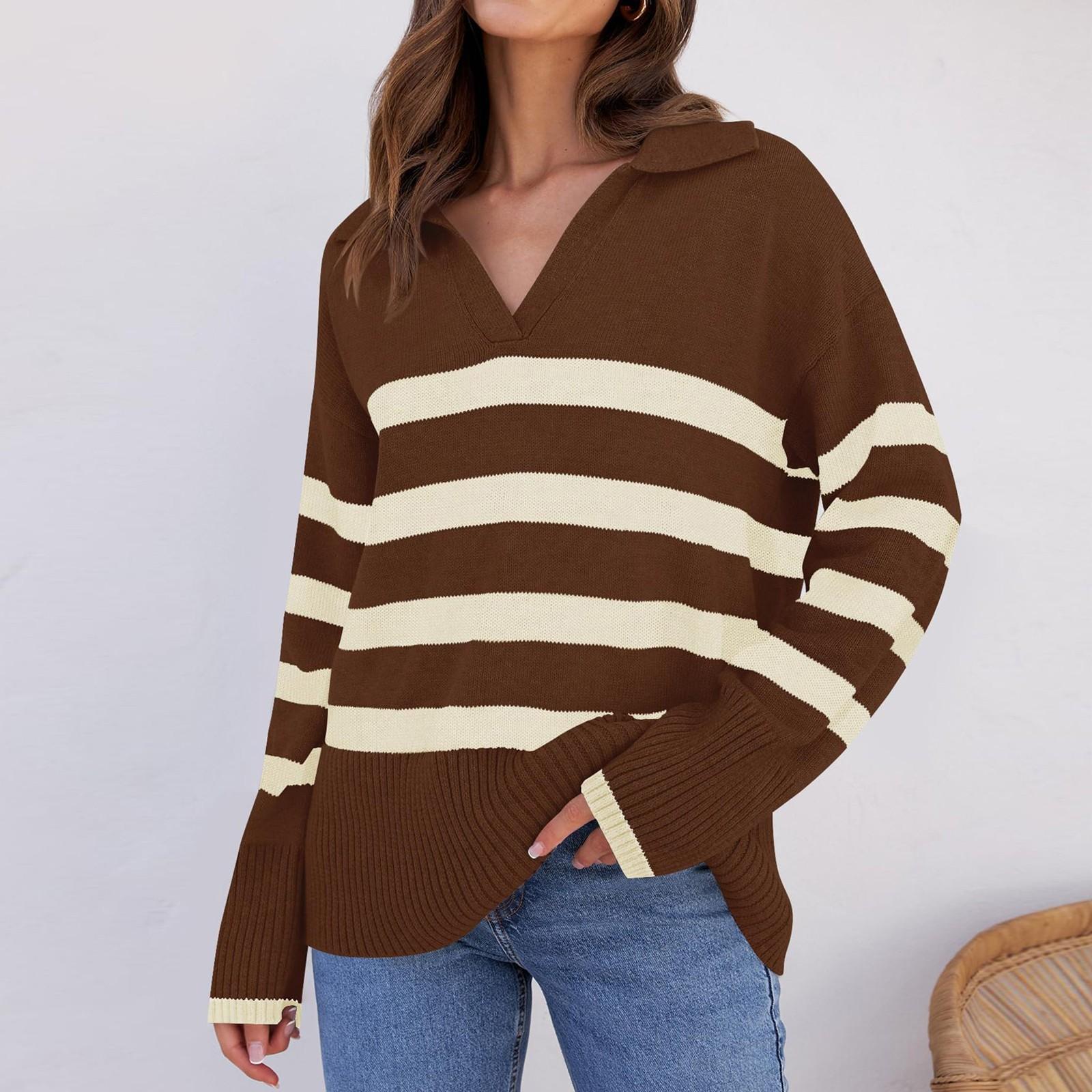 Women s Casual Fashion Comfortable Temperament Loose Stripe Color Collision Lapel Sweater Top M кавовий
Women s Casual Fashion Comfortable Temperament Loose Stripe Color Collision Lapel Sweater Top M кавовий