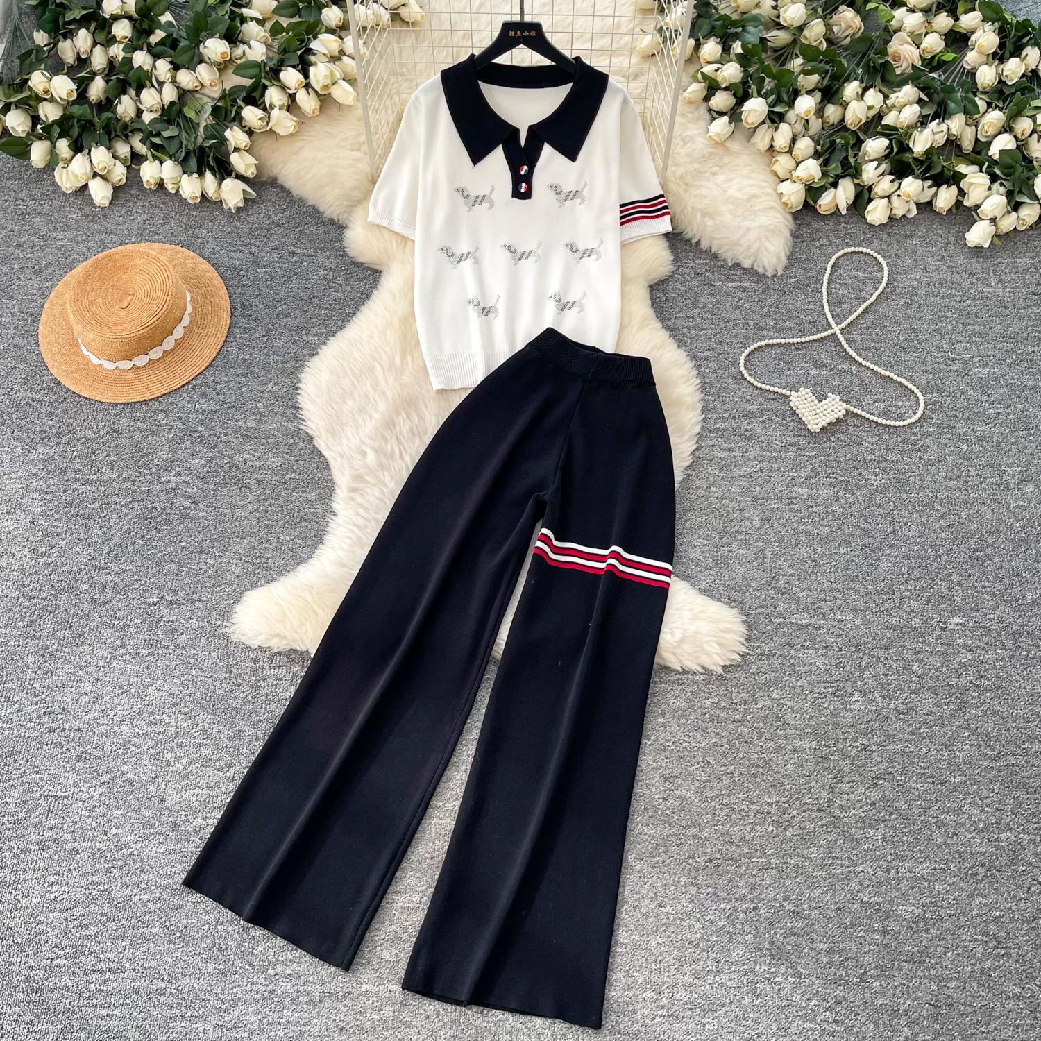 Casual Knit Cute Puppy Set for Women Summer Turn Down Collar Sweater Top and Wide-Leg Pants Two-Piece Set for Women One size fits all білий
Casual Knit Cute Puppy Set for Women Summer Turn Down Collar Sweater Top and Wide-Leg Pants Two-Piece Set for Women One size fits all білий