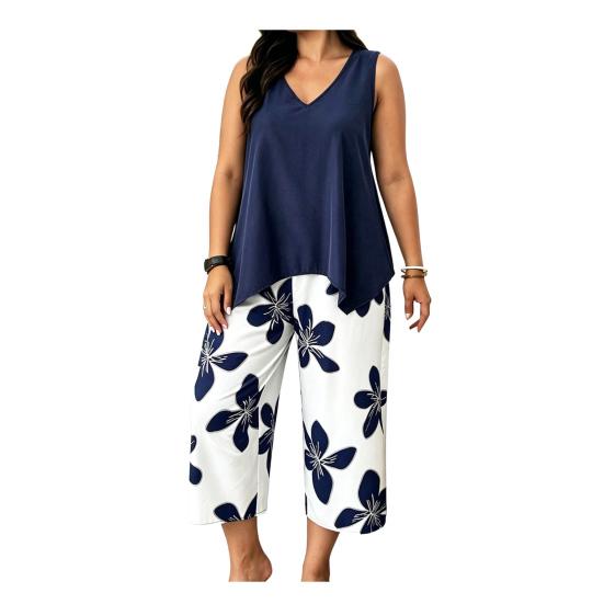 Women s Plus Size 2 Piece Sets Sleeveless V Neck Tank Top And Floral Cropped Pants Set Summer Lounge Outfits M темно-синий
Women s Plus Size 2 Piece Sets Sleeveless V Neck Tank Top And Floral Cropped Pants Set Summer Lounge Outfits M темно-синий