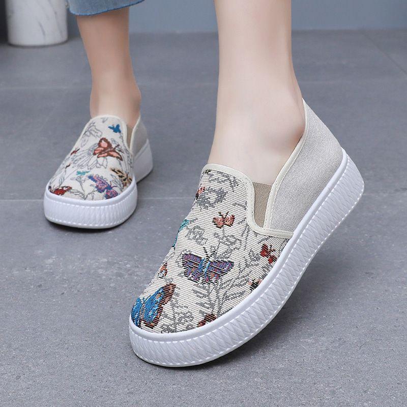 Модная женская парусиновая обувь слипоны с узором плоская весна осень женская обувь оригинальный дизайнер роскошь 39 повседневная стильная акция 35