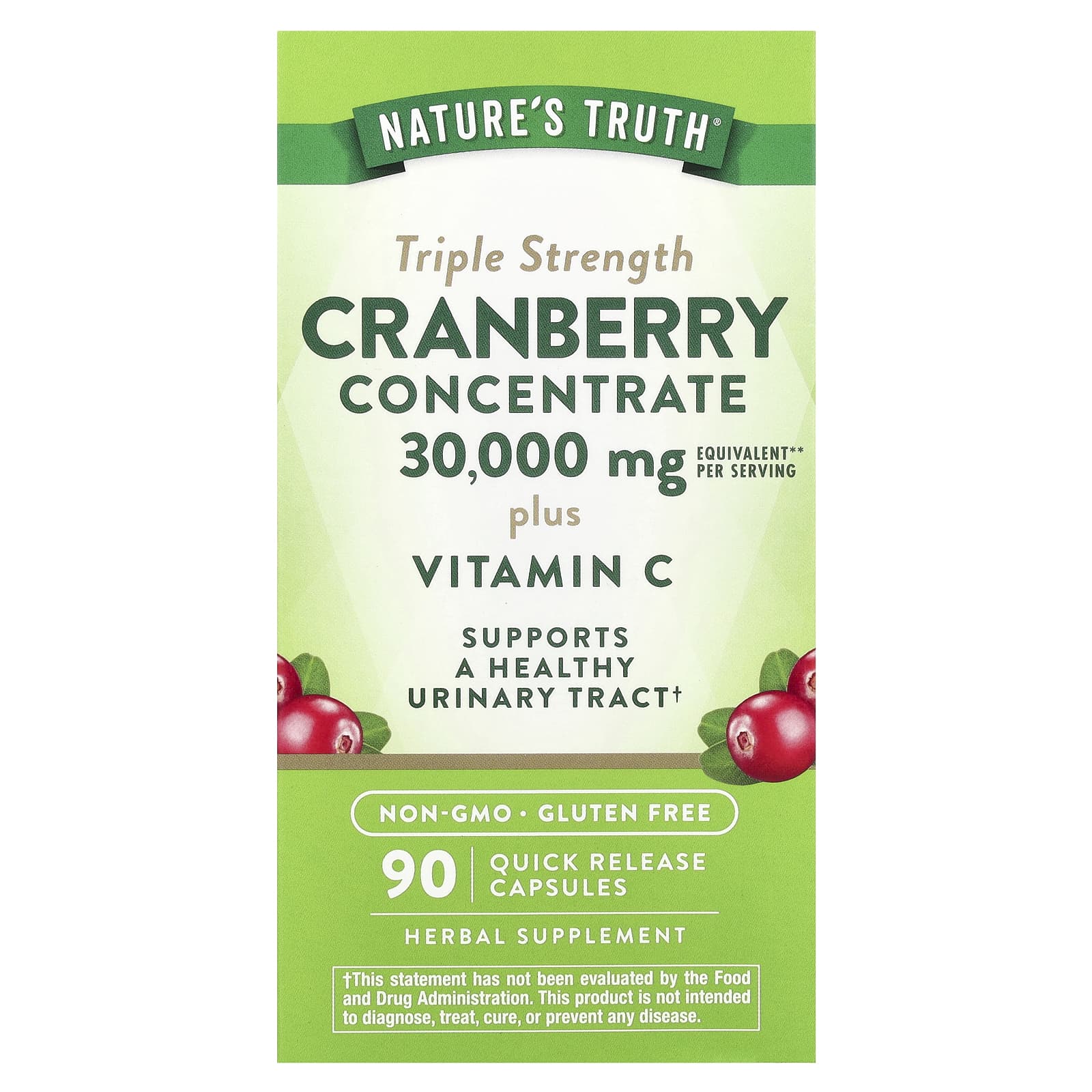 Nature S Truth, Triple Strength Cranberry Concentrate + Vitamin C, 30,000Mg, 90 Rapid Release Capsules (15,000Mg per Capsule)
Nature S Truth, Triple Strength Cranberry Concentrate + Vitamin C, 30,000Mg, 90 Rapid Release Capsules (15,000Mg per Capsule)