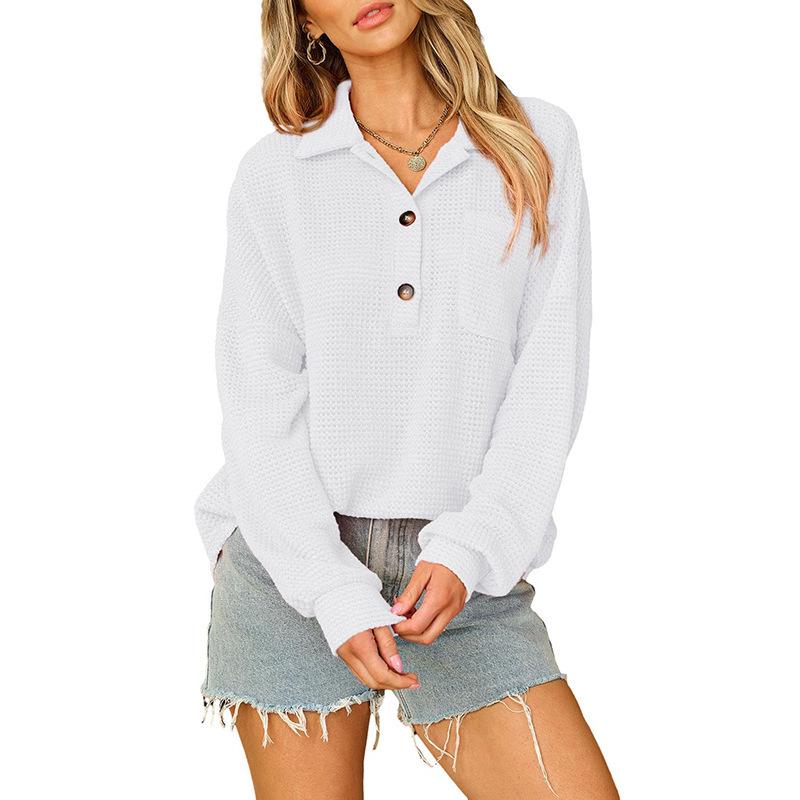 Европейский и американский однотонный трикотажный пуловер с лацканами: Женский осенний вафельный топ с карманом 2XL белый
Европейский и американский однотонный трикотажный пуловер с лацканами: Женский осенний вафельный топ с карманом 2XL белый