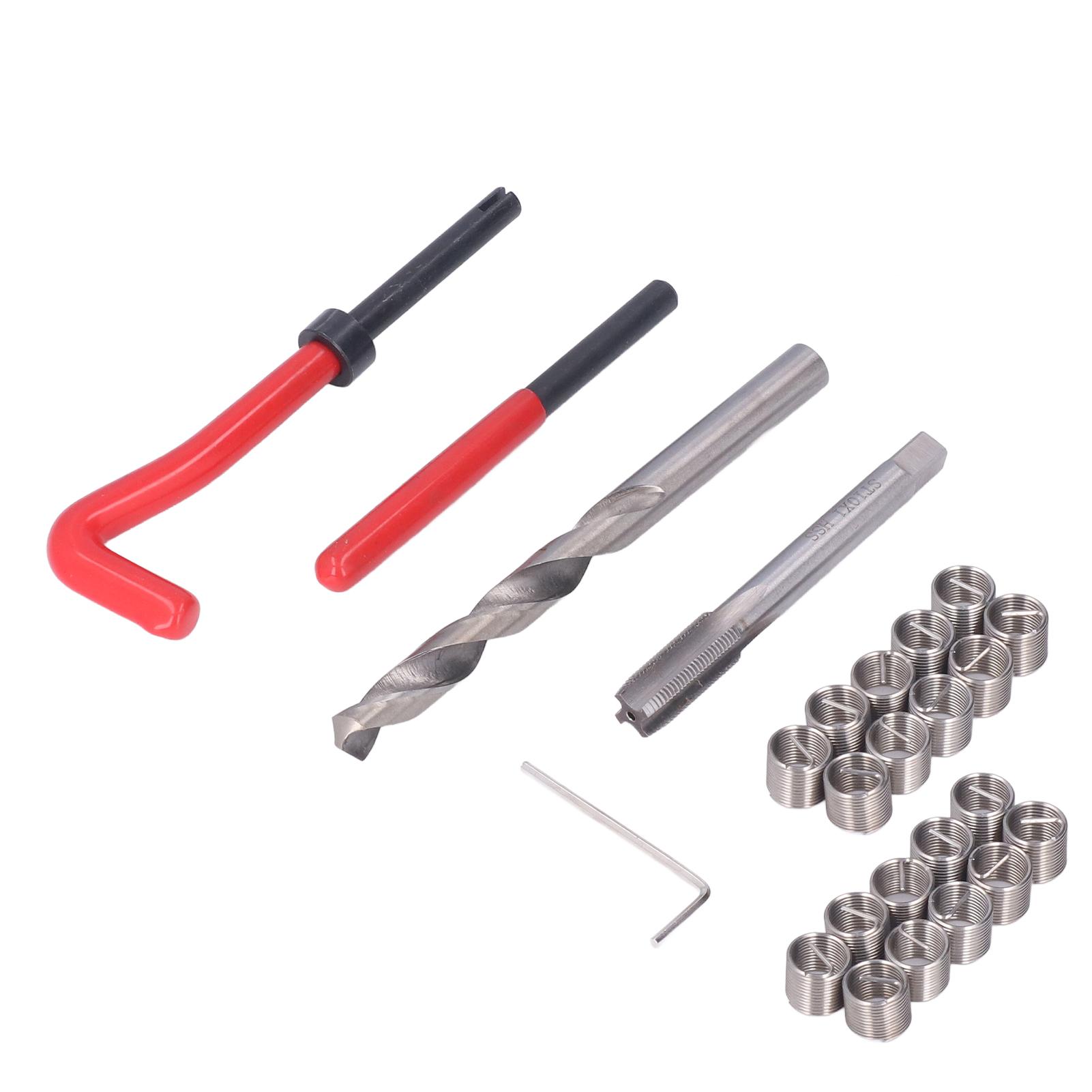 Набор для ремонта резьбы из 25 предметов, вставка для ремонта резьбы из нержавеющей стали M6x1,0 мм, набор сверл HSS для метчиков
Набор для ремонта резьбы из 25 предметов, вставка для ремонта резьбы из нержавеющей стали M6x1,0 мм, набор сверл HSS для метчиков