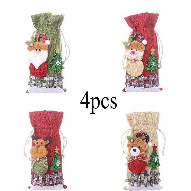 4Pcs Christmas Tabletop Decorations Plaid Doll Wine Bottle Bag Linen Snow Cartoon Drawstring Red Wine Bottle Cover червоний
4Pcs Christmas Tabletop Decorations Plaid Doll Wine Bottle Bag Linen Snow Cartoon Drawstring Red Wine Bottle Cover червоний
