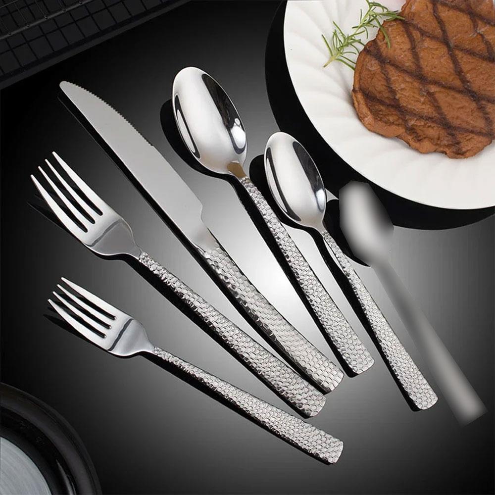 Luxury 5pcs Stainless Steel Cutlery Set Hammered Steak Knife Fork Spoon Western Dining Tableware for Restaurant Kitchen Bar срібний
Luxury 5pcs Stainless Steel Cutlery Set Hammered Steak Knife Fork Spoon Western Dining Tableware for Restaurant Kitchen Bar срібний