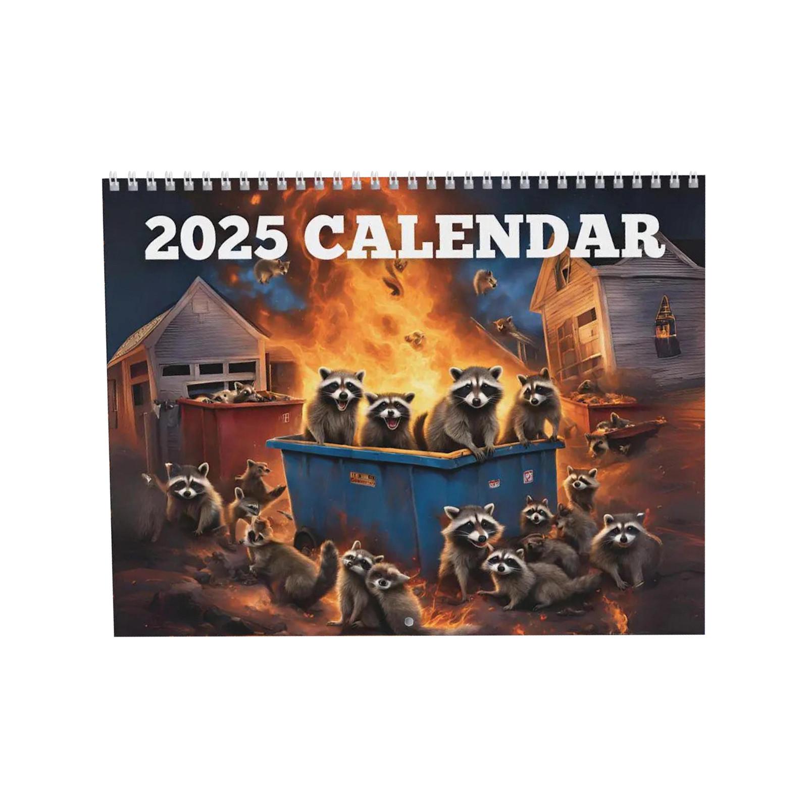 2025 Wall Calendar Featuring Illustrated Raccoons Around a Dumpster Fire with Spiral Binding for Home and Office Use
2025 Wall Calendar Featuring Illustrated Raccoons Around a Dumpster Fire with Spiral Binding for Home and Office Use