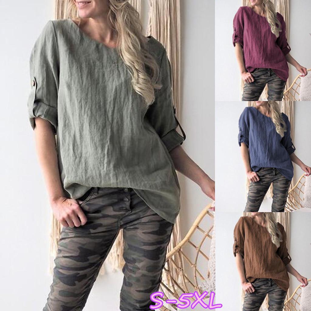 Женская повседневная сплошная свободная винтажная футболка со средним рукавом
Женская повседневная сплошная свободная винтажная футболка со средним рукавом