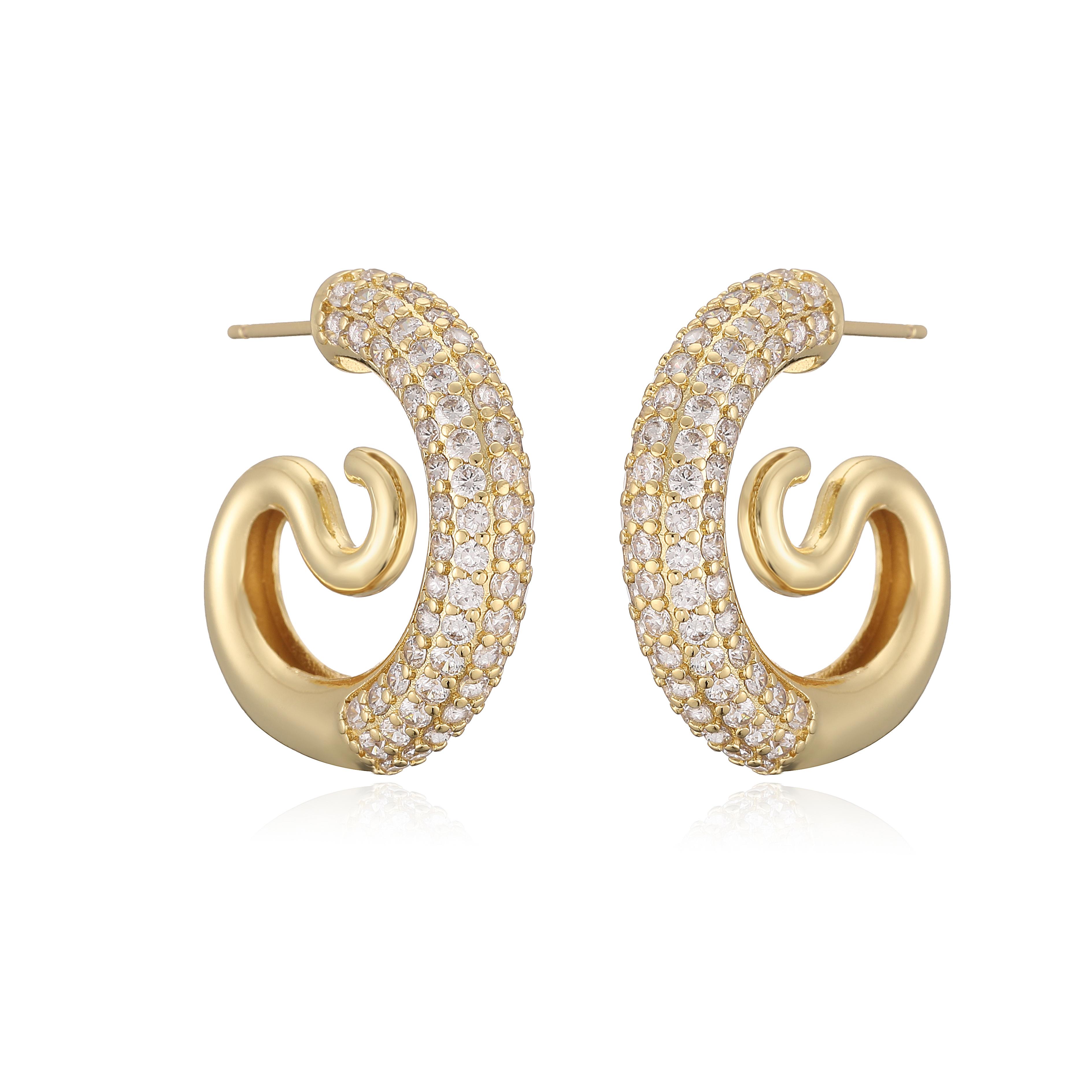 18K Gold-Plated Cubic Zirconia Semi-Precious Brass Stud Earrings, Snail-Spiral Design for Ladies Evening Wear 1 Pair
18K Gold-Plated Cubic Zirconia Semi-Precious Brass Stud Earrings, Snail-Spiral Design for Ladies Evening Wear 1 Pair