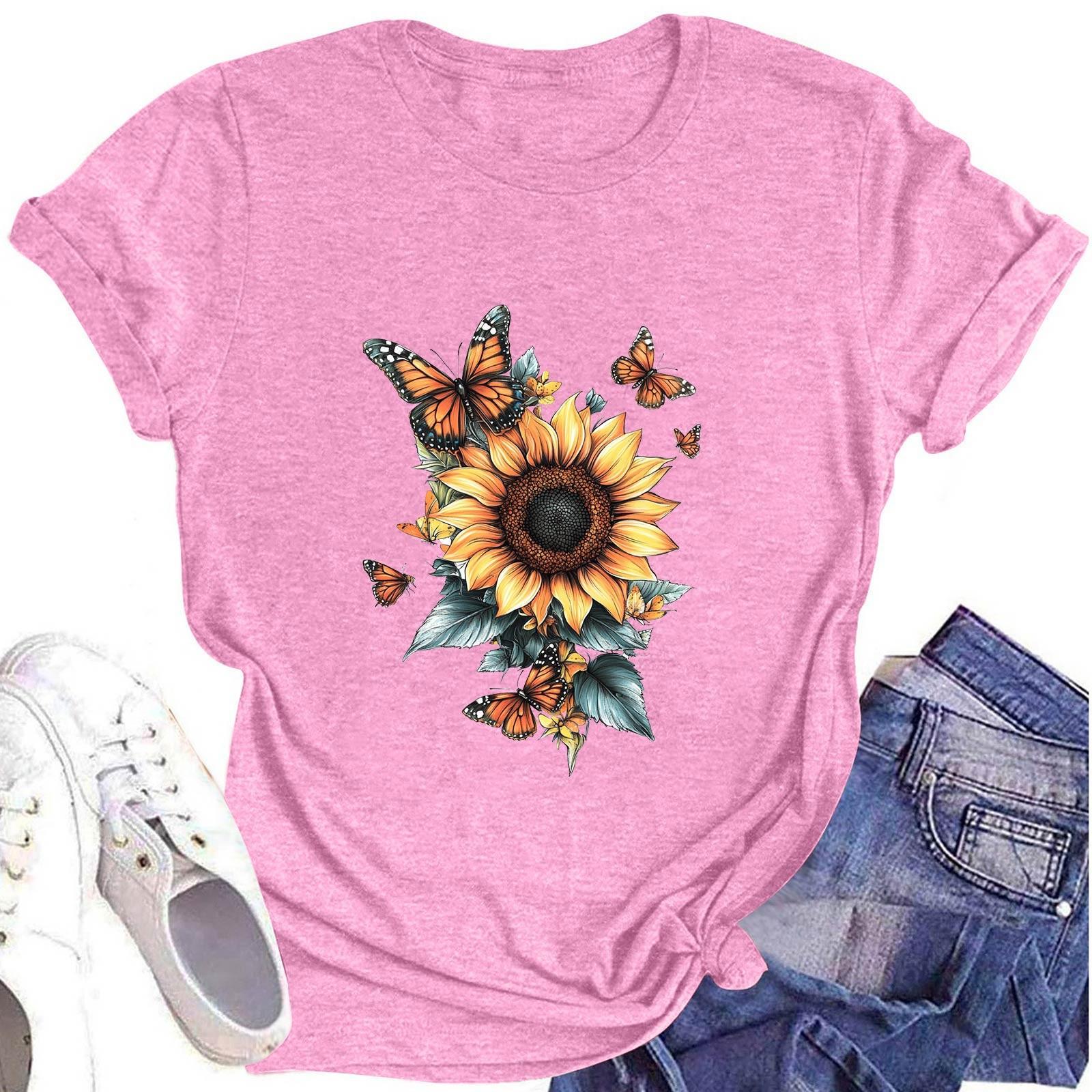 Женская модная футболка с круглым вырезом и коротким рукавом, повседневный топ с принтом подсолнуха L розовый
Женская модная футболка с круглым вырезом и коротким рукавом, повседневный топ с принтом подсолнуха L розовый