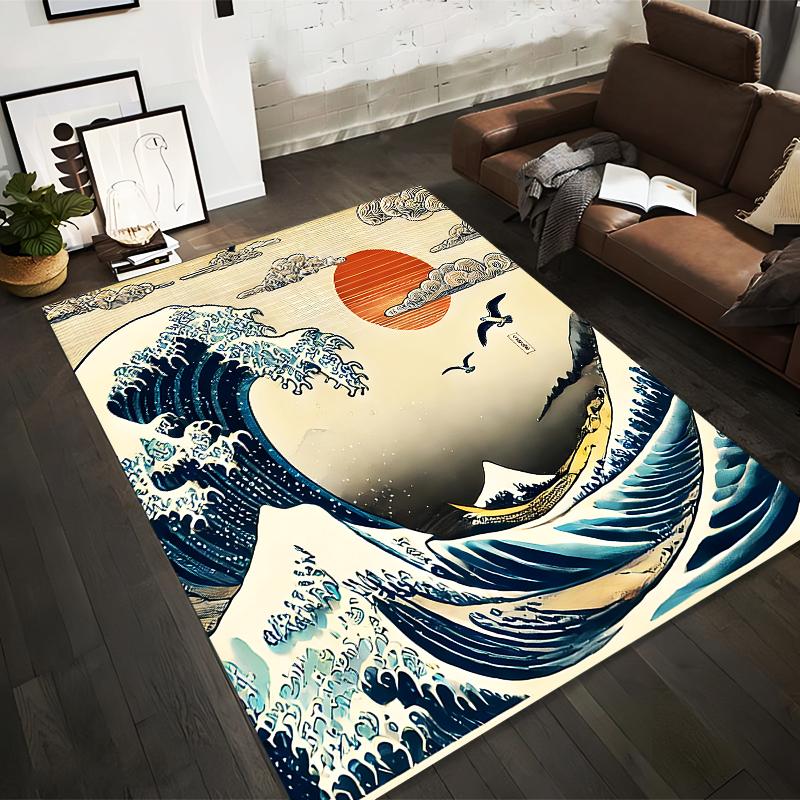Japanese Style Wave Artwork Carpet with Red Sun and Sea Design Suitable for use as an anti-slip for living room bedroom sofas 40x60cm( 15x23in )
Japanese Style Wave Artwork Carpet with Red Sun and Sea Design Suitable for use as an anti-slip for living room bedroom sofas 40x60cm( 15x23in )