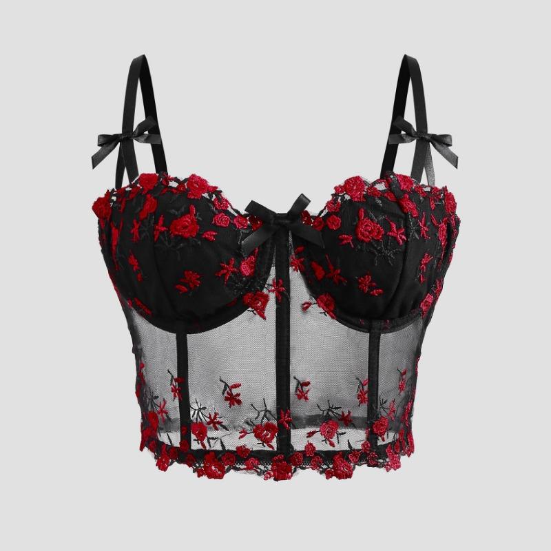 Red Floral Embroidered Corset Top With Bow Straps S чорний
Red Floral Embroidered Corset Top With Bow Straps S чорний