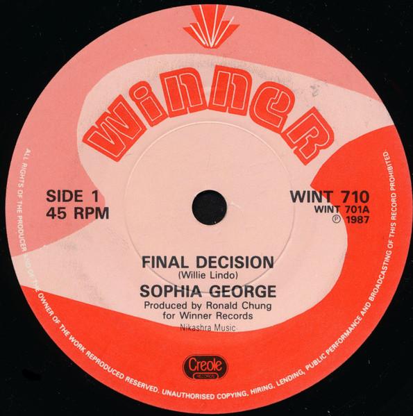 7inch Record SOPHIA GEORGE - Final Decision WINT710 Winner 1987 UK Reggae, Ska & Dub Used
7inch Record SOPHIA GEORGE - Final Decision WINT710 Winner 1987 UK Reggae, Ska & Dub Used