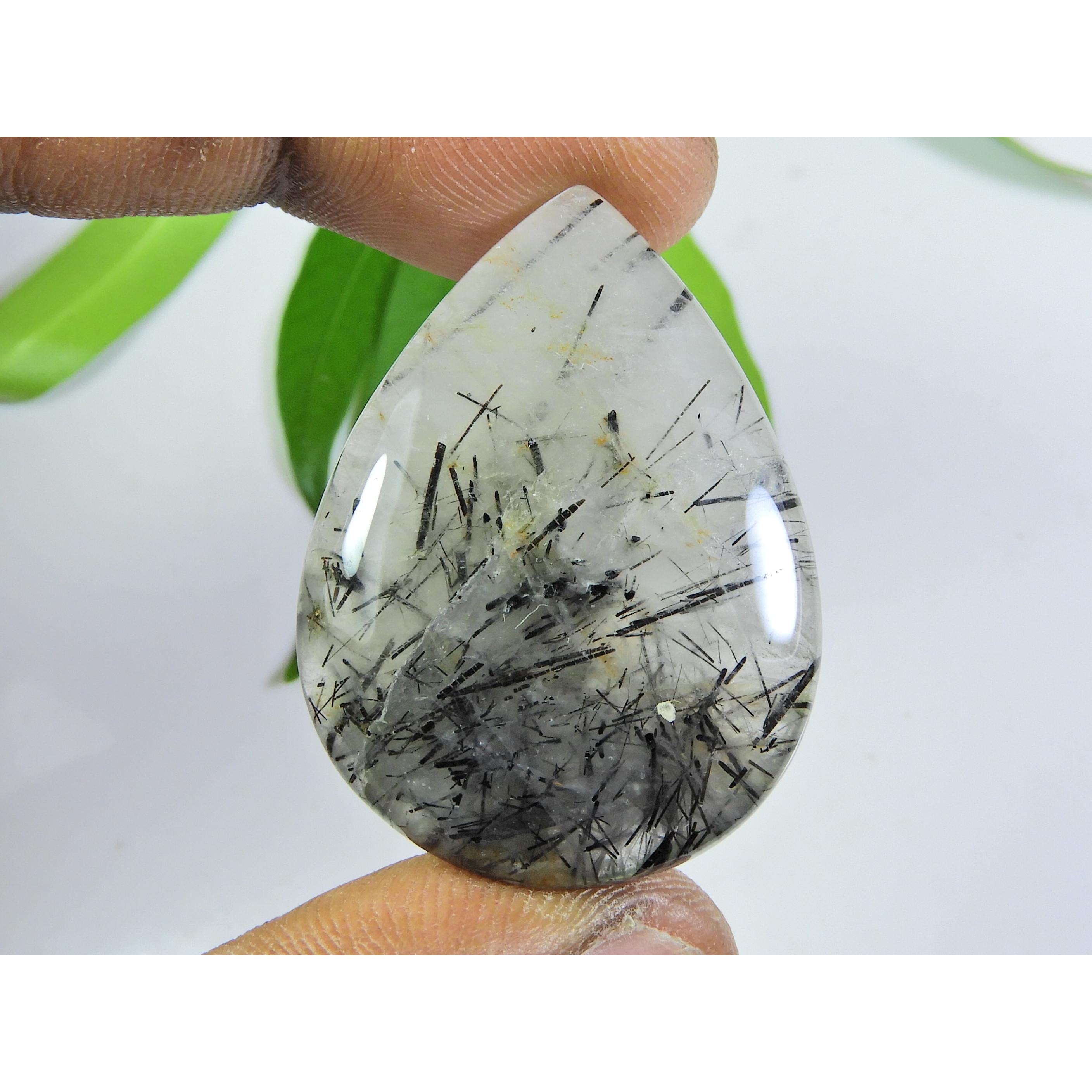 Natural Black Neddle Rutile Quartz Pear Cabochon Loose Gemstone 27X37X06MM SK-514
Natural Black Neddle Rutile Quartz Pear Cabochon Loose Gemstone 27X37X06MM SK-514