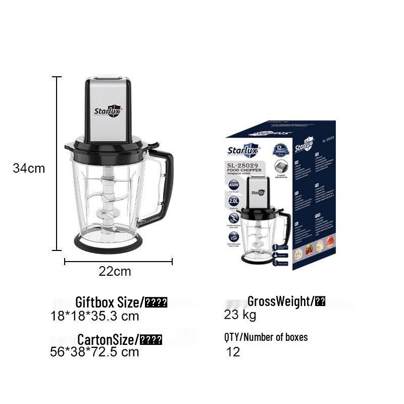 Starlux Multi-functional Kitchen Mincer: Food Processor, Meat Grinder, Ice Crusher, Garlic Masher & Chopper. EU Standard
Starlux Multi-functional Kitchen Mincer: Food Processor, Meat Grinder, Ice Crusher, Garlic Masher & Chopper. EU Standard