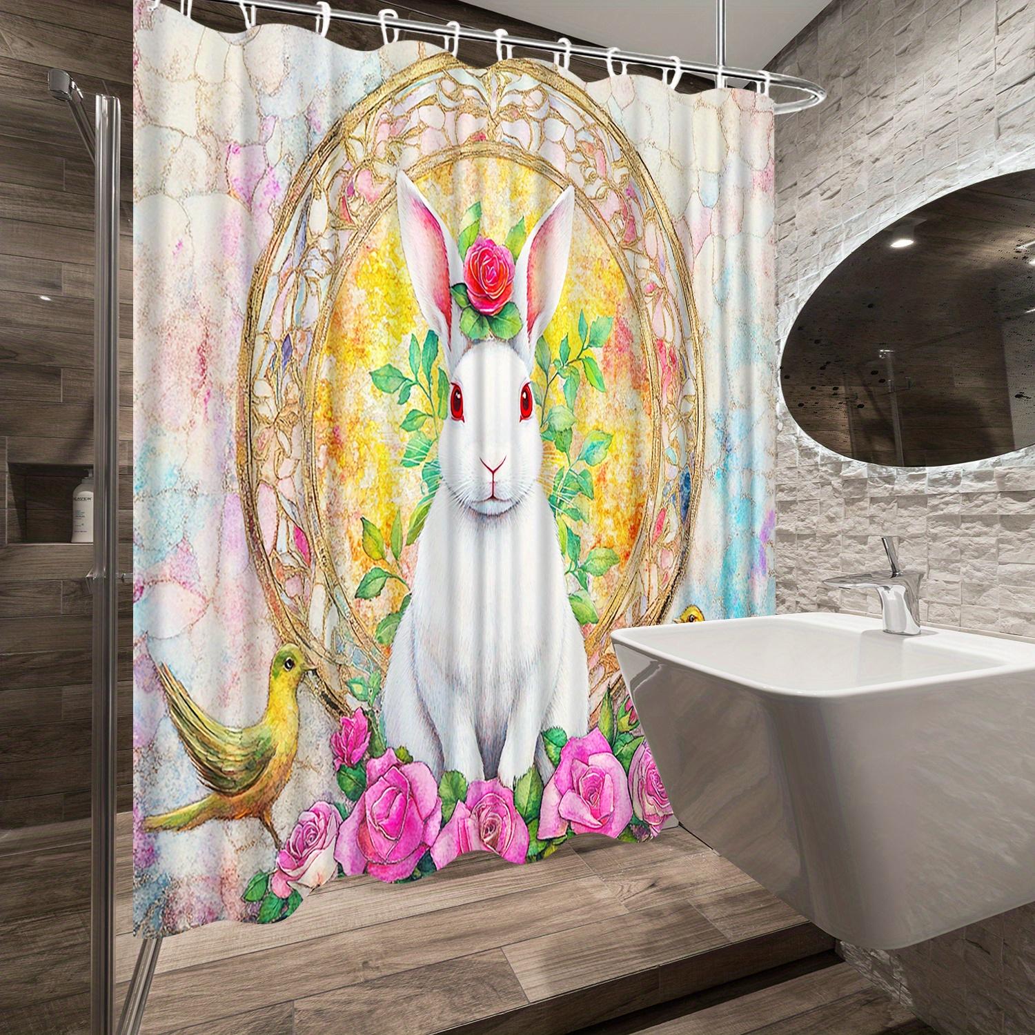 1pc White Rabbit & Pink Rose Shower Curtain - Fantasy Magical Design with Golden Frame & Yellow Birds, Polyester Woven, Line Dry W90XH180cm
1pc White Rabbit & Pink Rose Shower Curtain - Fantasy Magical Design with Golden Frame & Yellow Birds, Polyester Woven, Line Dry W90XH180cm