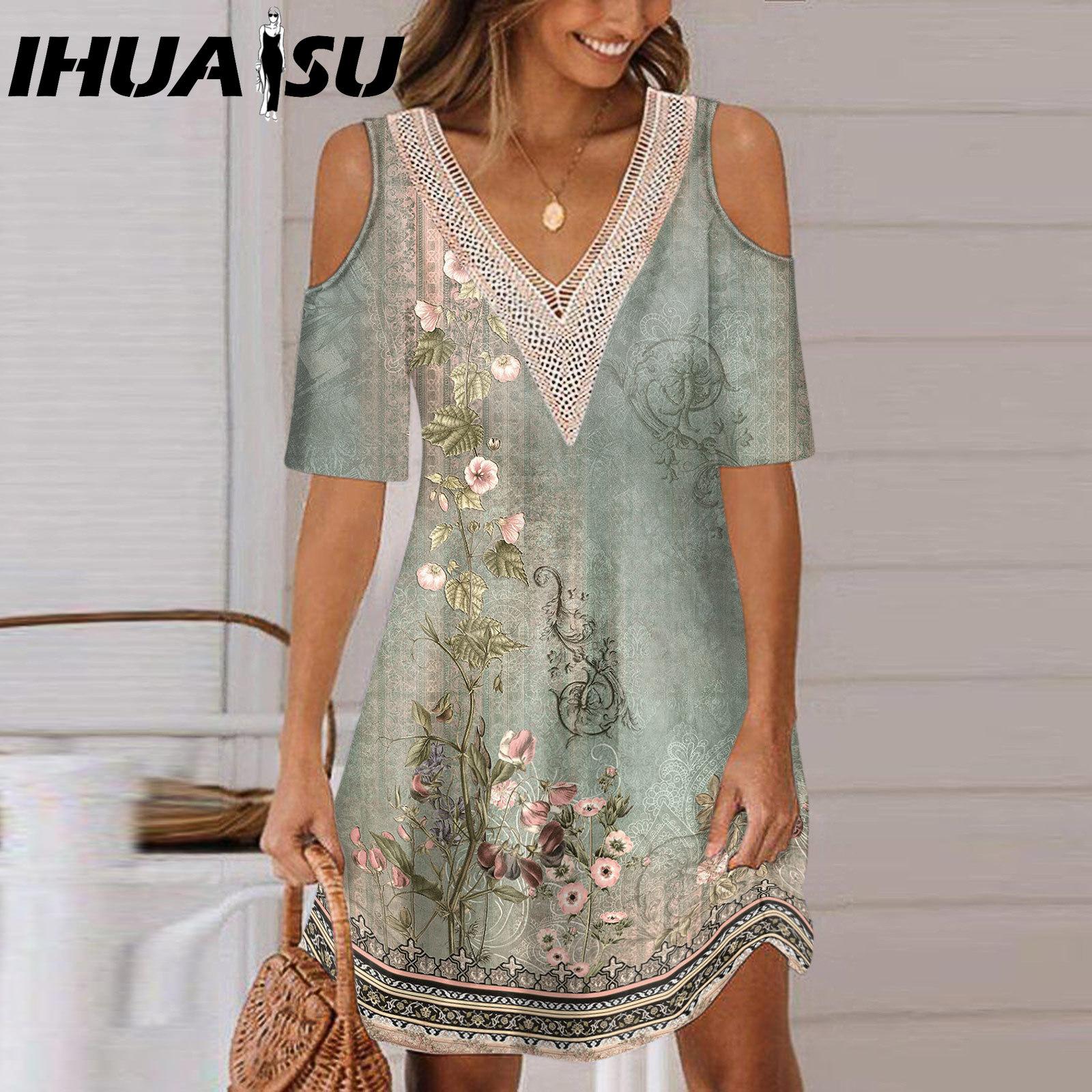 IHUASU Summer Women s Print Off-the-shoulder V-neck T-shirt Dress with Lace Collar Dress S бордовый
IHUASU Summer Women s Print Off-the-shoulder V-neck T-shirt Dress with Lace Collar Dress S бордовый