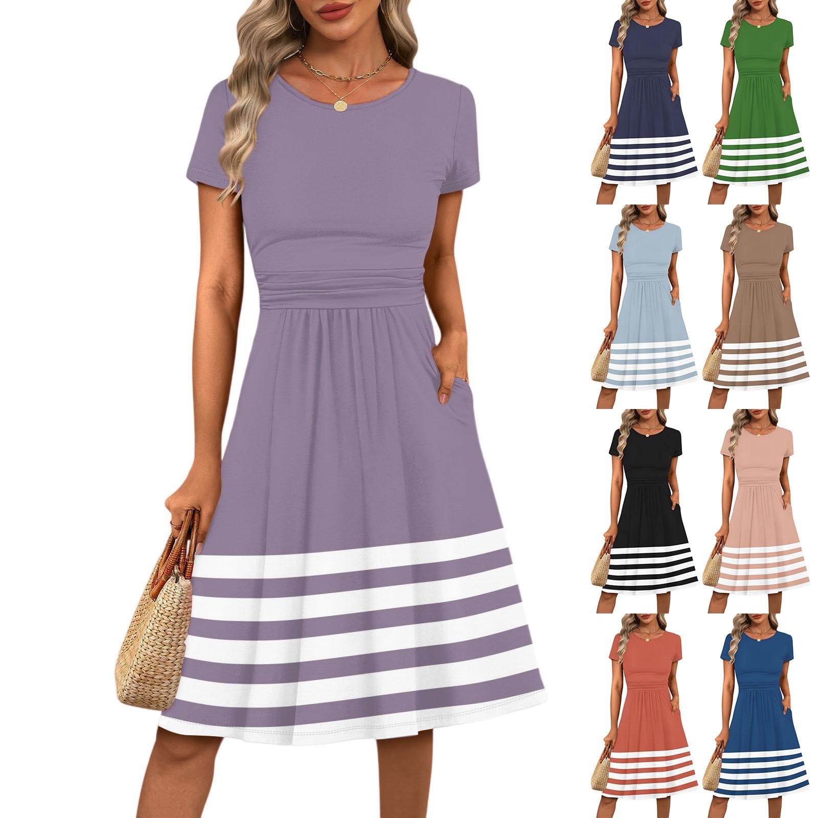 Women s Casual Fashion Round Neck Pleated Short Sleeve Striped Printed A-Line Midi Dress S шафрановий
Women s Casual Fashion Round Neck Pleated Short Sleeve Striped Printed A-Line Midi Dress S шафрановий