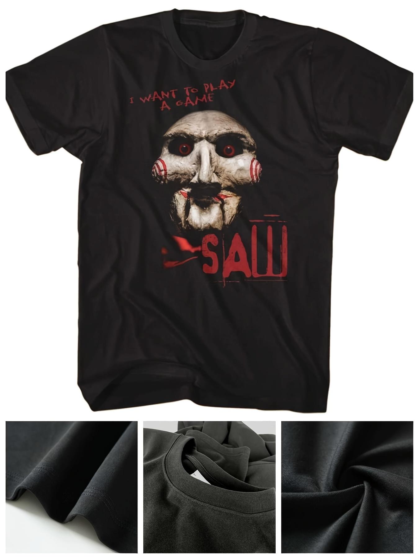 Men S Retro Sawie Graphic T-Shirt | Black Crew Neck with Red I Want to Play a Game Text S
Men S Retro Sawie Graphic T-Shirt | Black Crew Neck with Red I Want to Play a Game Text S