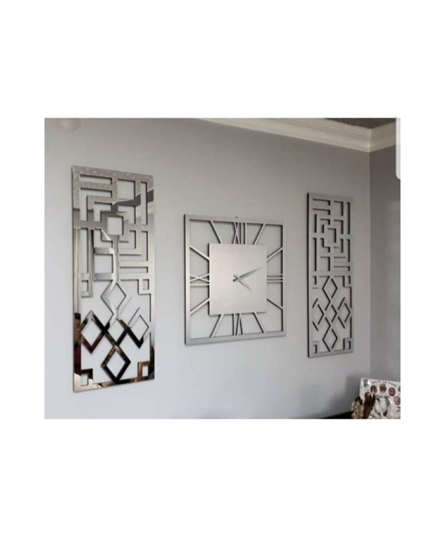 Зеркальные серебряные настенные часы и картины, набор из 3 шт.