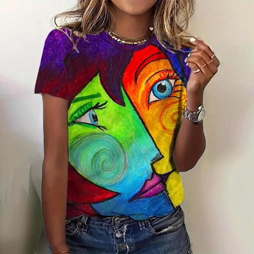 Summer Breathable Women s Fashion Short Sleeve T-Shirt Funny 3d Abstract Face Printed T-Shirts New Round Neck Tops Tees M
Summer Breathable Women s Fashion Short Sleeve T-Shirt Funny 3d Abstract Face Printed T-Shirts New Round Neck Tops Tees M