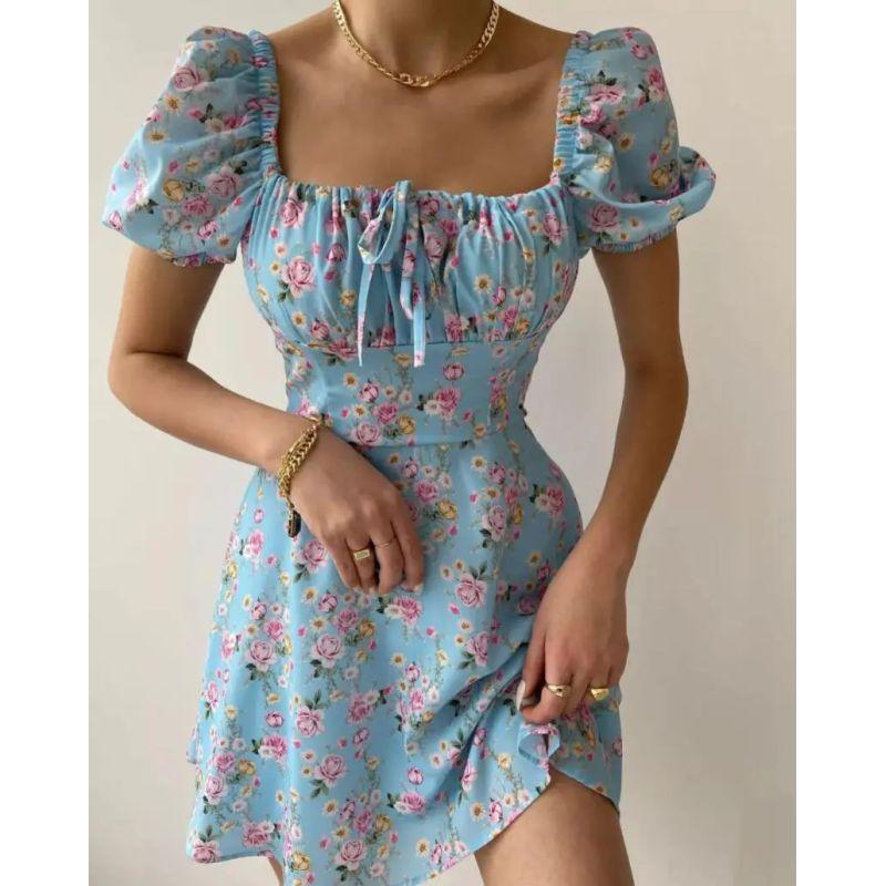 Women clothes Summer French style Fashion Puff sleeve Floral Dress Female Bubble Sleeve Floral Dress Blue XL
Women clothes Summer French style Fashion Puff sleeve Floral Dress Female Bubble Sleeve Floral Dress Blue XL