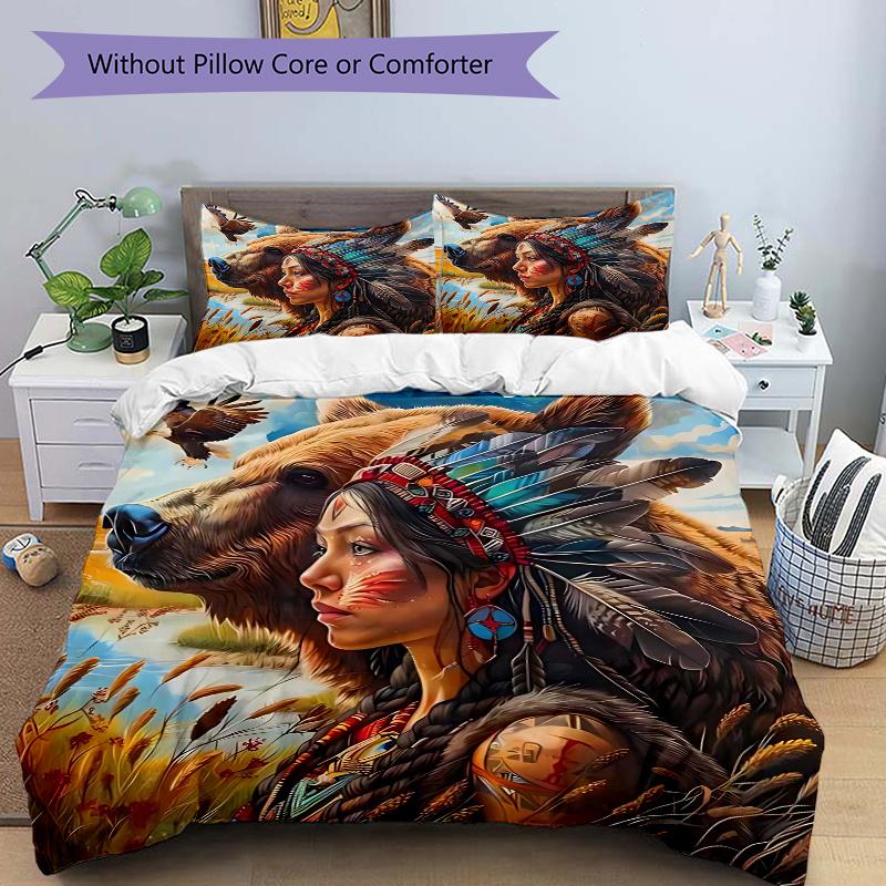 3pcs Native American Indian Feather Headdress Bedding Set - Includes One Quilt Cover and Two Pillowcases (No Core) - Home Decor, Festival Gift, Polyes 135x200cm
3pcs Native American Indian Feather Headdress Bedding Set - Includes One Quilt Cover and Two Pillowcases (No Core) - Home Decor, Festival Gift, Polyes 135x200cm