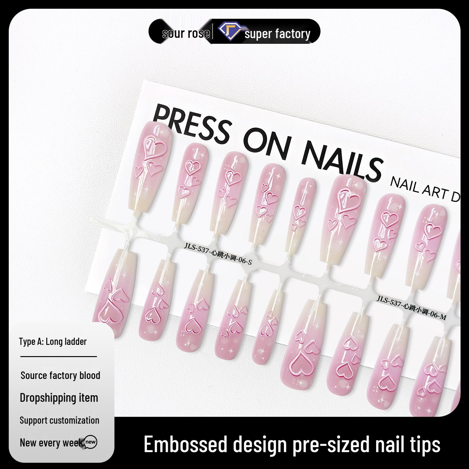 Jiaolong Heartbeat Wearable Nail: Nude Pink Gradient 3D Heart, Gentle Skin-Brightening, Double-Sided Manicure
Jiaolong Heartbeat Wearable Nail: Nude Pink Gradient 3D Heart, Gentle Skin-Brightening, Double-Sided Manicure