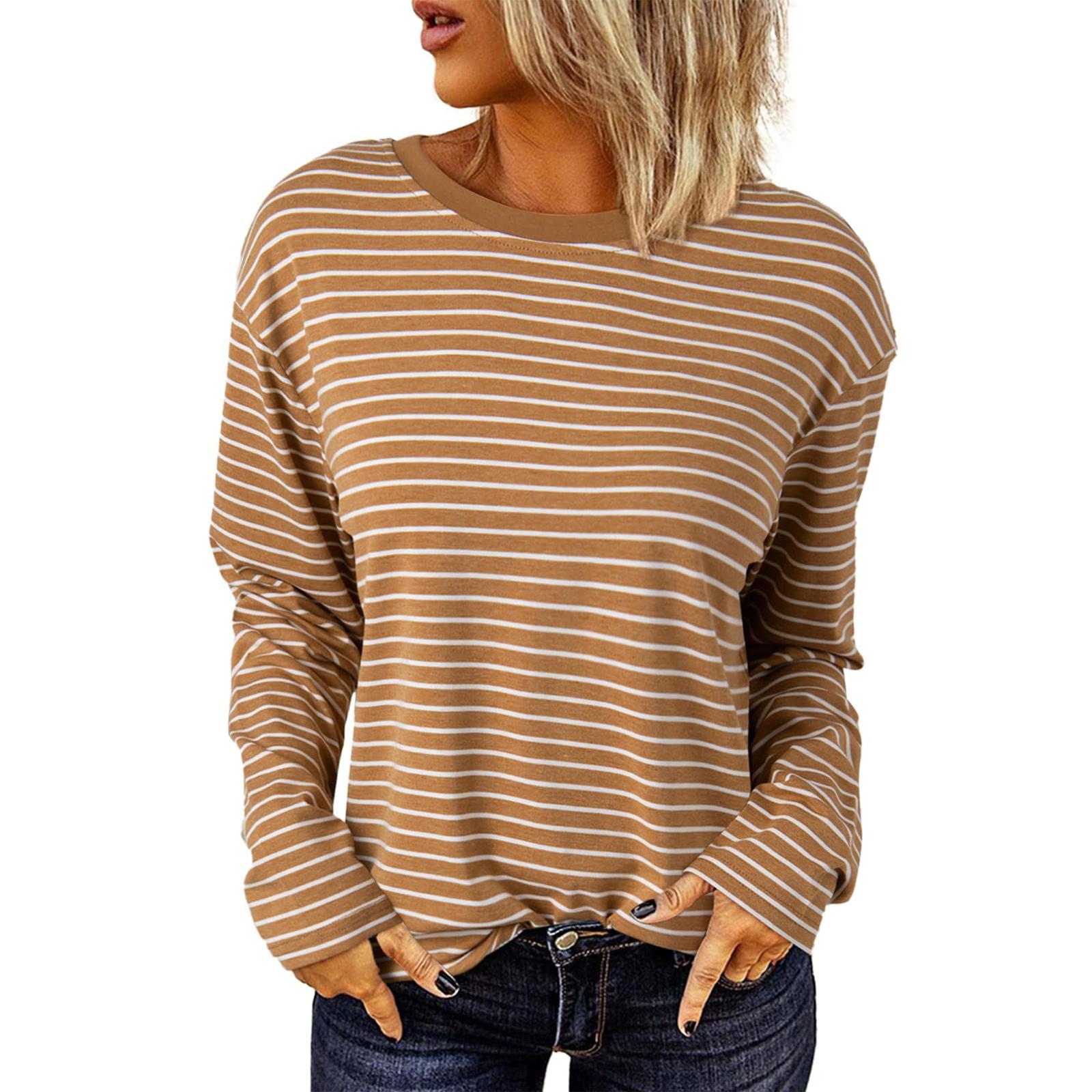 Women’s Stripes Print Tops Long Sleeve Round Neck Loose Fit Basic Shirts Spring Fall Tunics T-Shirts L
Women’s Stripes Print Tops Long Sleeve Round Neck Loose Fit Basic Shirts Spring Fall Tunics T-Shirts L