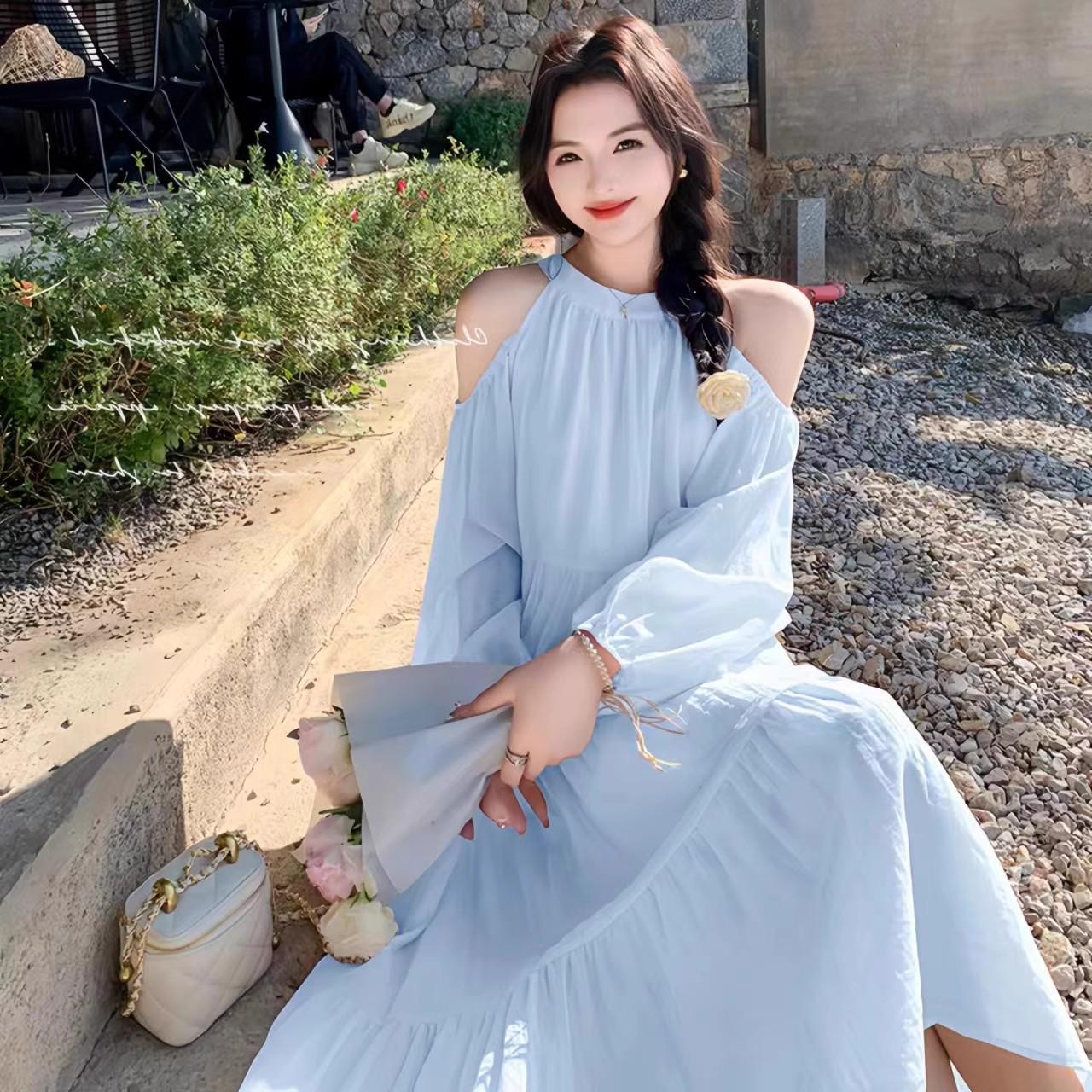 Женское пляжное платье с открытыми плечами 2025: Французский стиль, Сладкое, Свободное, Изысканное, Длинное сказочное платье L синий
Женское пляжное платье с открытыми плечами 2025: Французский стиль, Сладкое, Свободное, Изысканное, Длинное сказочное платье L синий