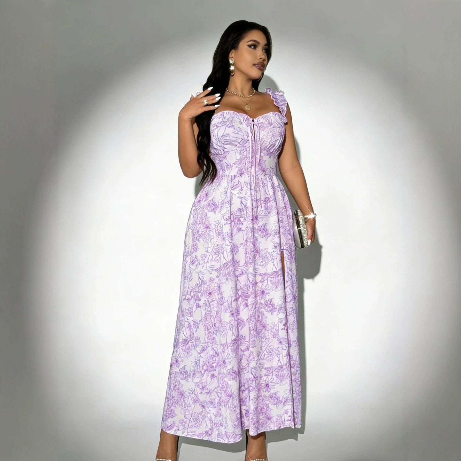 Customized European and American fresh floral suspender dress, lace-up waist and thin side split fork holiday style temperament long dress D 0XL светло-фиолетовый
Customized European and American fresh floral suspender dress, lace-up waist and thin side split fork holiday style temperament long dress D 0XL светло-фиолетовый