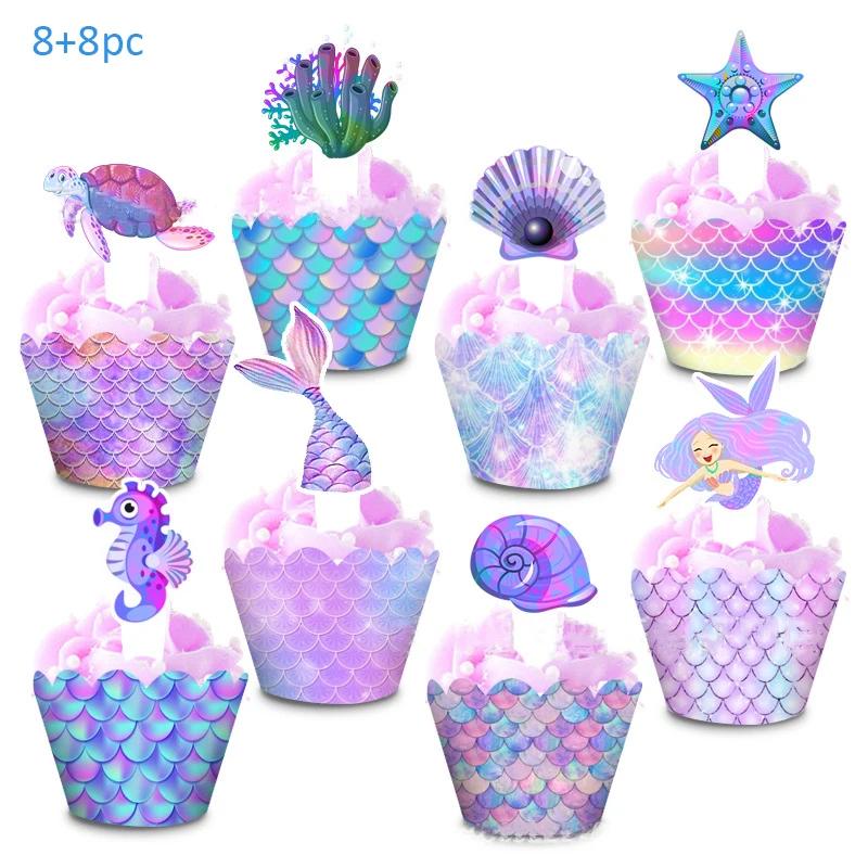 1 комплект украшений для торта в виде русалки, тематика «Счастливая русалка», вставка открыток для торта на день рождения, декор для маленькой девочки-русалочки, принадлежности для дня рождения