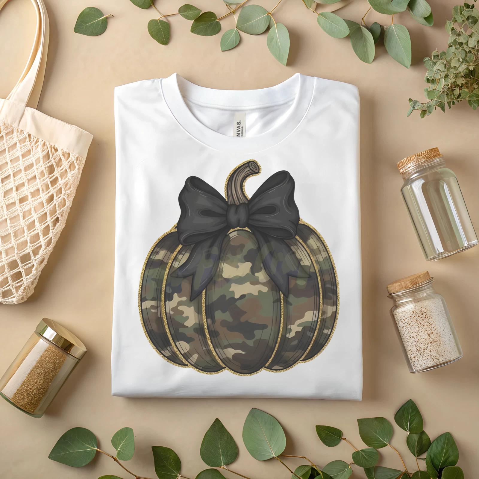 Camo Pumpkin T-Shirt with Black Bow – Fall Autumn Fashion Tee A505 3XL
Camo Pumpkin T-Shirt with Black Bow – Fall Autumn Fashion Tee A505 3XL