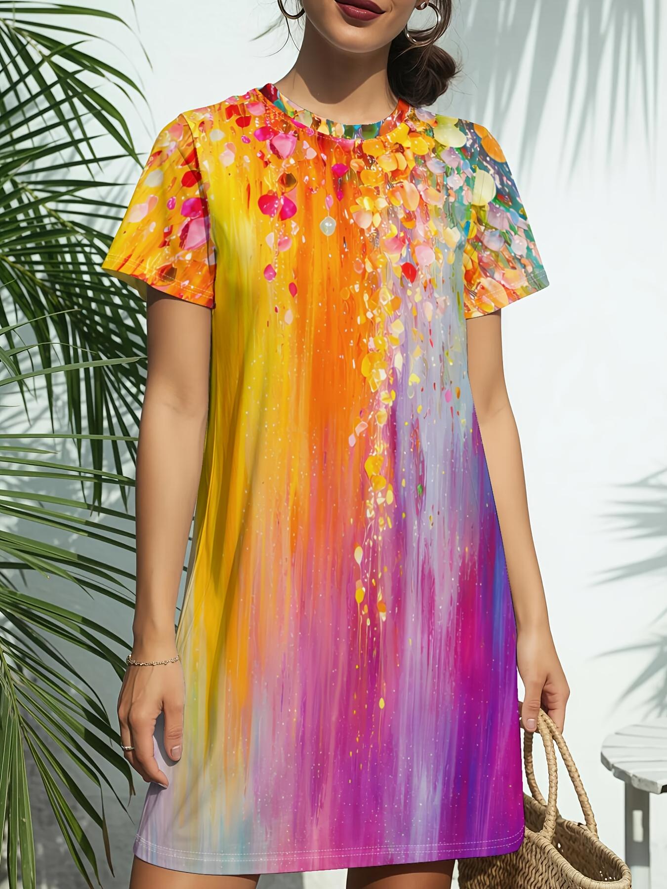 Colorful Splash Art New Women S Round Neck Short Sleeve T-Shirt Dress. American Style Trendy Digital Print. Versatile for Spring And Summer Casual Wea M дубильна кора
Colorful Splash Art New Women S Round Neck Short Sleeve T-Shirt Dress. American Style Trendy Digital Print. Versatile for Spring And Summer Casual Wea M дубильна кора