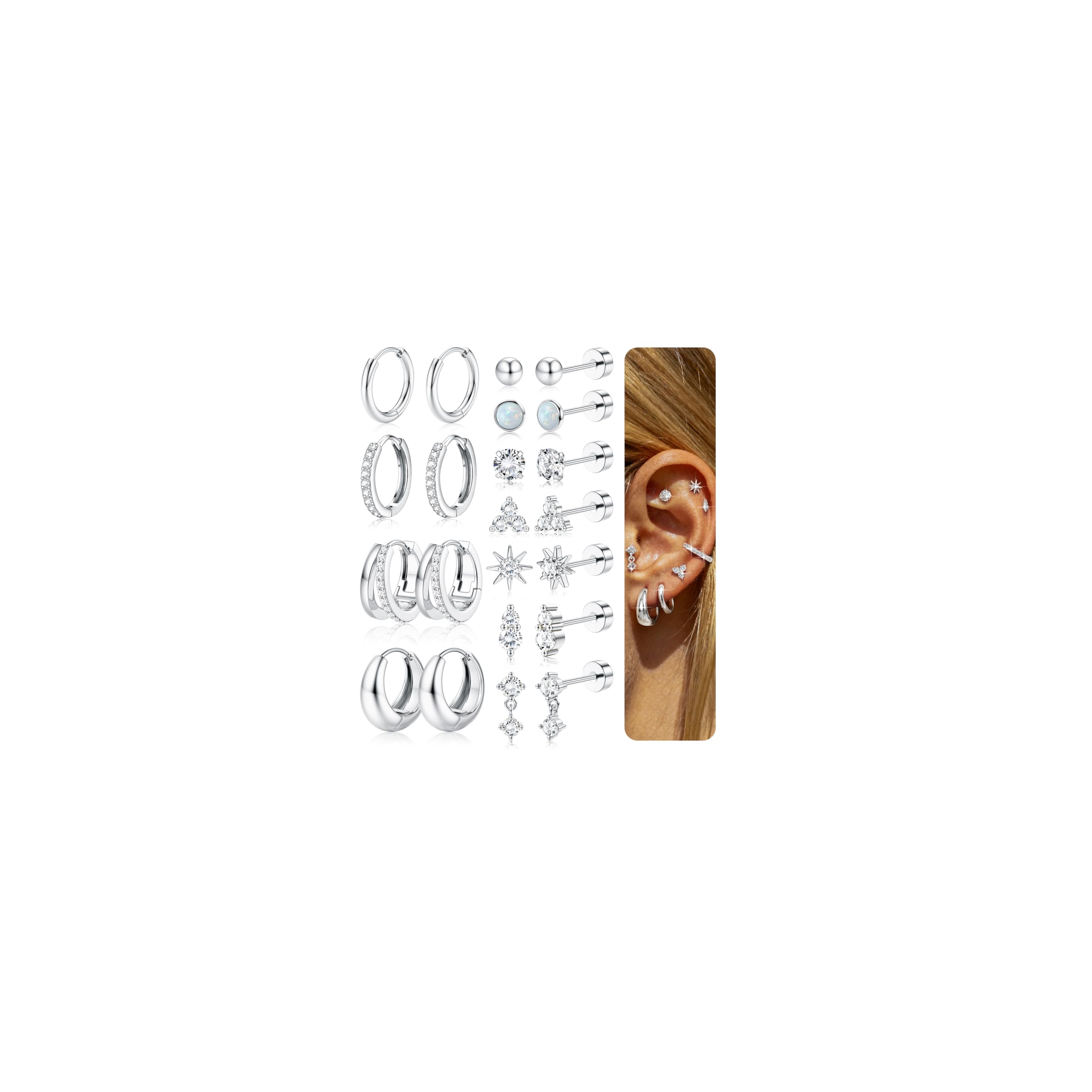 Bobisty Flat Back Earrings for Women 14K Gold Plated Surgical Steel Stud Hoop Earring Stacks Dainty Cartilage Piercing Jewelry 20G(0.8MM)&Earrings&Ears срібний
Bobisty Flat Back Earrings for Women 14K Gold Plated Surgical Steel Stud Hoop Earring Stacks Dainty Cartilage Piercing Jewelry 20G(0.8MM)&Earrings&Ears срібний