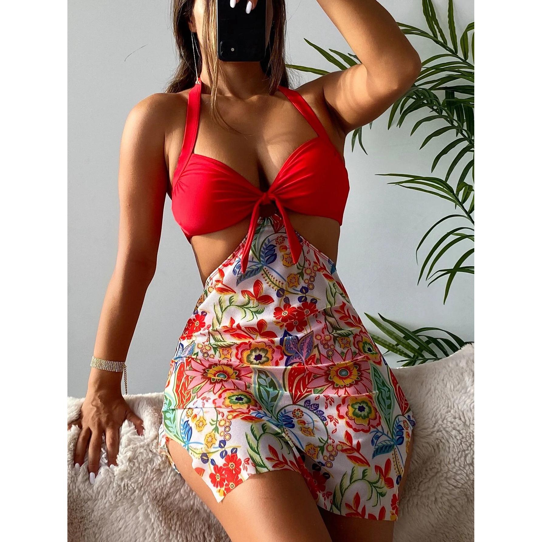 Купальник женский сплит-принт сексуальная тройка платье Холтер шеи цветочные комплекты бикини XL красный
Купальник женский сплит-принт сексуальная тройка платье Холтер шеи цветочные комплекты бикини XL красный