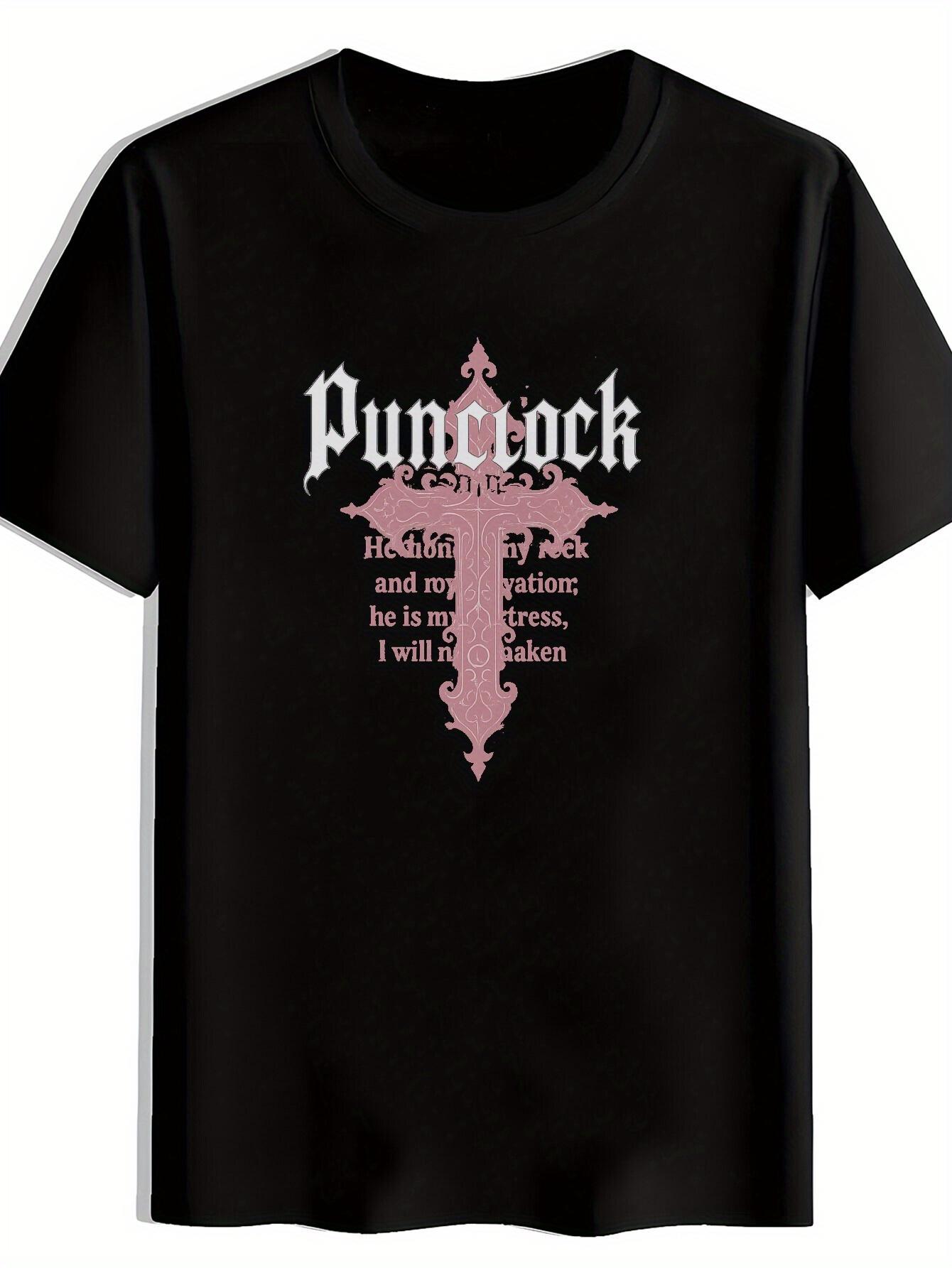 Vintage Punk Rock Graphic T-shirt - Black Short Sleeve Round Neck Tee with Gothic Lettering & Cross Design L
Vintage Punk Rock Graphic T-shirt - Black Short Sleeve Round Neck Tee with Gothic Lettering & Cross Design L