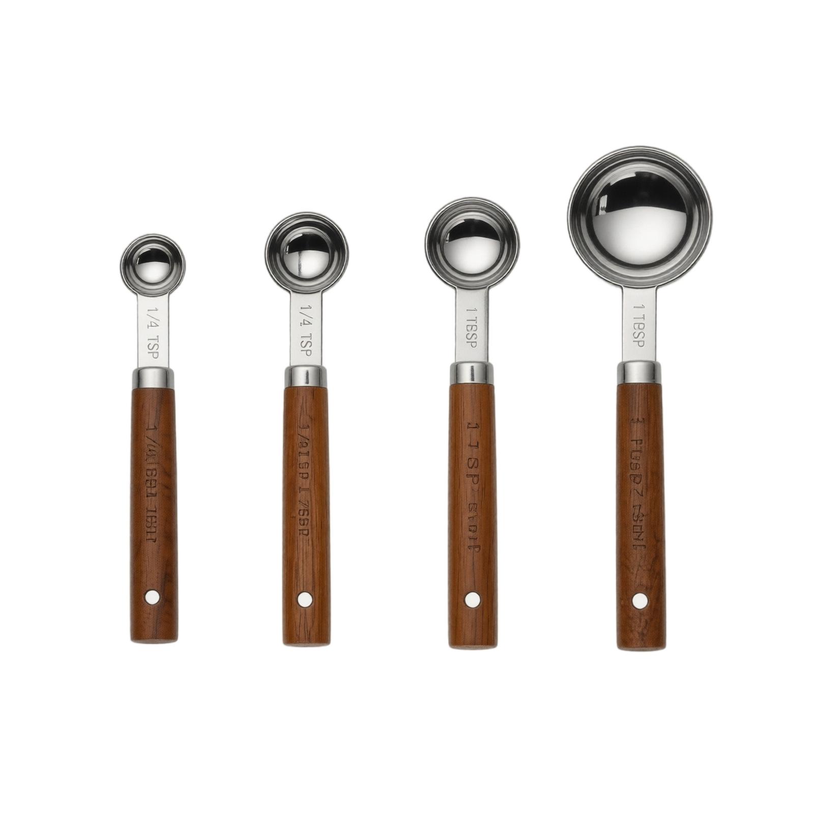 Stainless Steel Measuring Spoons Set 4 Pieces Metal Measuring Spoons with Wooden Handles for Baking Cooking and Kitchen Use One Size
Stainless Steel Measuring Spoons Set 4 Pieces Metal Measuring Spoons with Wooden Handles for Baking Cooking and Kitchen Use One Size