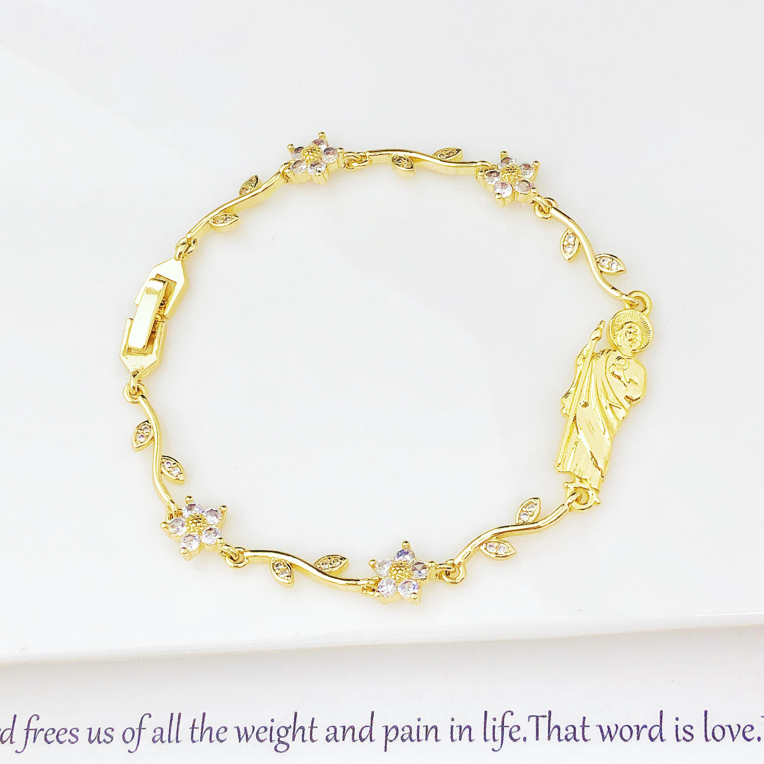 New Arrivals Pink Green Enamel Art St. Jude Rhinestone Flower Chain Bracelet Classic for Women Girl Party Religious Zircon Gift 19.5cm
New Arrivals Pink Green Enamel Art St. Jude Rhinestone Flower Chain Bracelet Classic for Women Girl Party Religious Zircon Gift 19.5cm