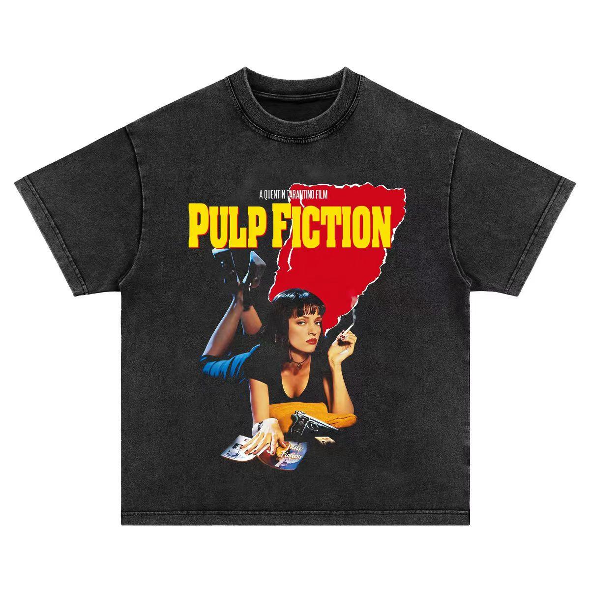 Pulp Fiction Printed Tshirt Mens Washed Old Shortsleeved American Retro High Street Pure Cotton Mens and Womens Tops M
Pulp Fiction Printed Tshirt Mens Washed Old Shortsleeved American Retro High Street Pure Cotton Mens and Womens Tops M