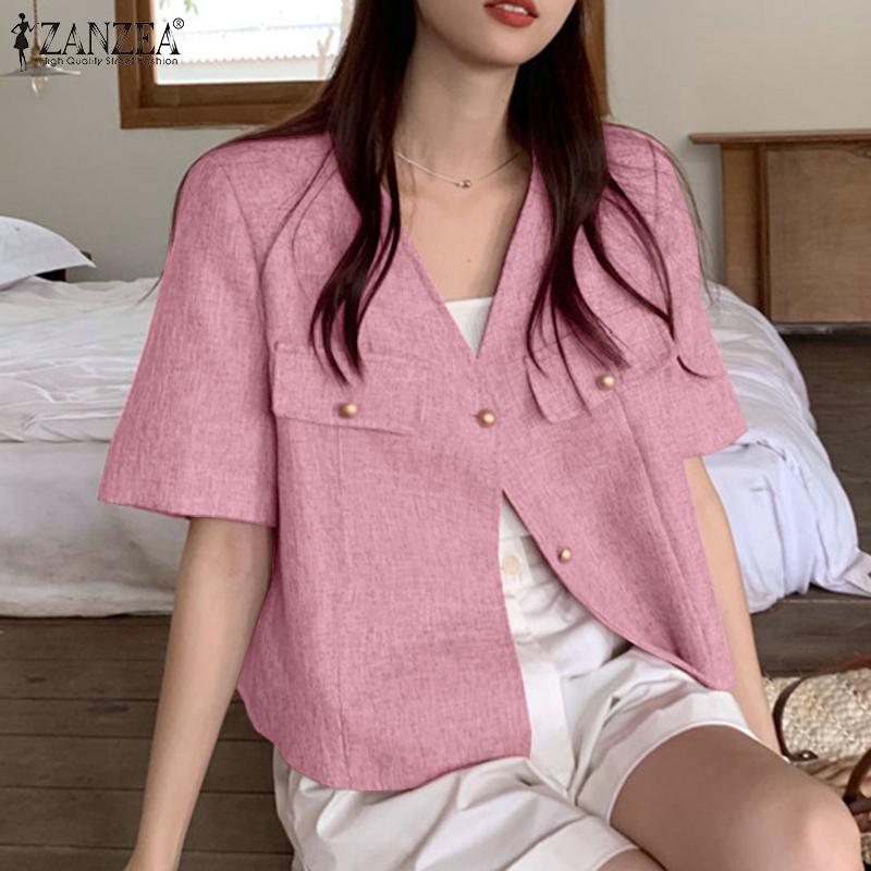 ZANZEA Lady женская летняя однотонная свободная куртка на пуговицах с v-образным вырезом и короткими рукавами
ZANZEA Lady женская летняя однотонная свободная куртка на пуговицах с v-образным вырезом и короткими рукавами