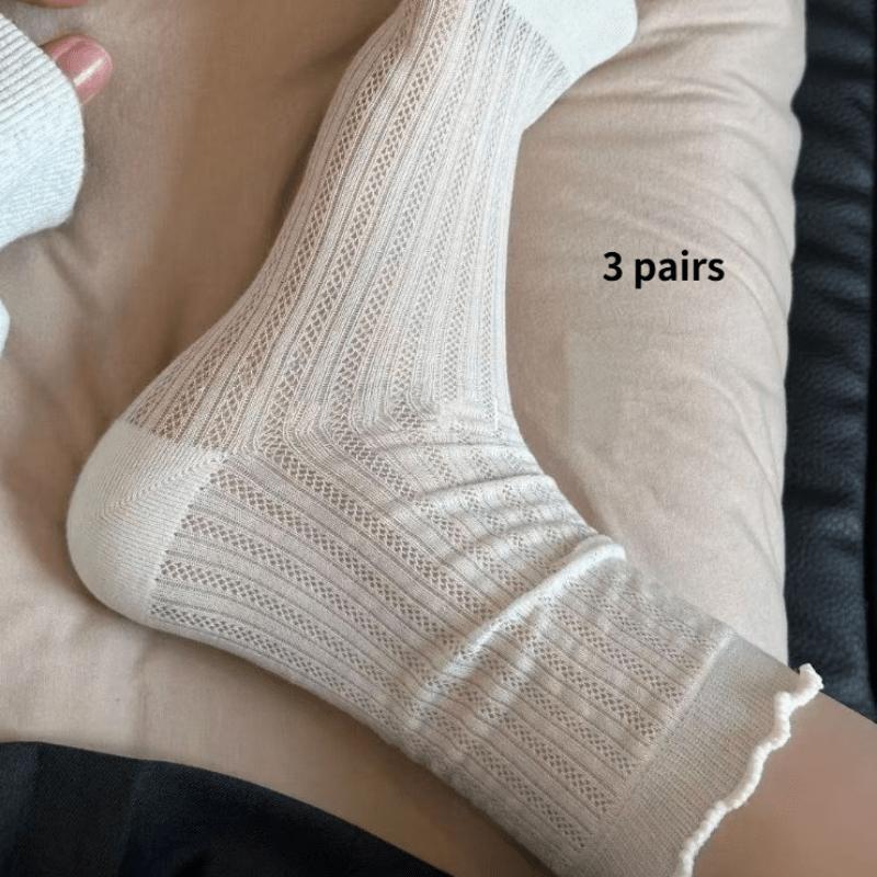 3 Pairs Women S Socks Summer Thin Mesh Hollow Out Breathable Fashionable Versatile Solid Color Mid-Calf Socks Ruffle Socks One-size
3 Pairs Women S Socks Summer Thin Mesh Hollow Out Breathable Fashionable Versatile Solid Color Mid-Calf Socks Ruffle Socks One-size