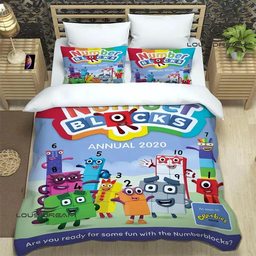 Комплекты постельного белья с мультяшным принтом N-Number-Blocks, изысканный набор принадлежностей, пододеяльник, комплект одеяла для кровати, комплект постельного белья, роскошный подарок на день рождения EU Single 135x200cm
