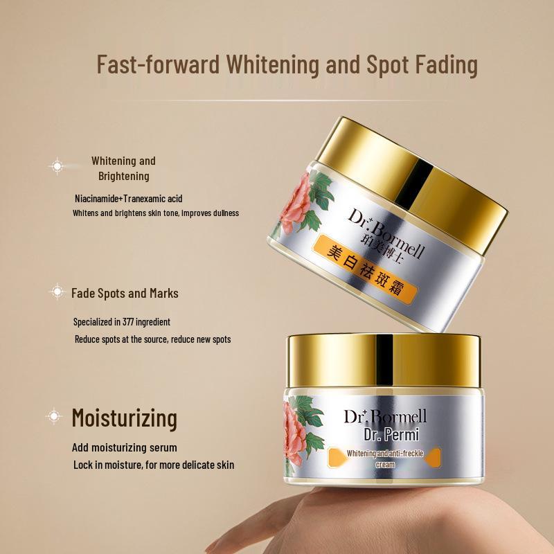 Perimei Whitening & Freckle Cream with Niacinamide: Lightens Spots, Chloasma, Sunspots, and Hydrates with 377 Formula.
Perimei Whitening & Freckle Cream with Niacinamide: Lightens Spots, Chloasma, Sunspots, and Hydrates with 377 Formula.