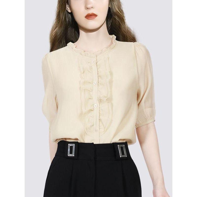 Tencel Fashion Stand Collar Ruffled Fashion Chic Shirt Apricot color 2XL
Tencel Fashion Stand Collar Ruffled Fashion Chic Shirt Apricot color 2XL